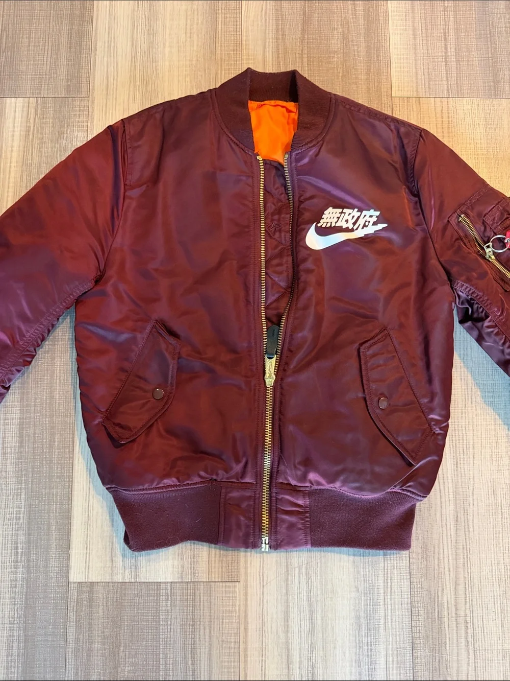 Alpha Industries Maroon Bomber Jacket with White Chest Logo